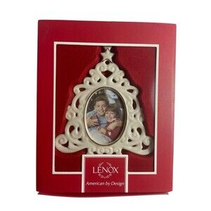 Lenox Christmas Tree Photo Frame Porcelain Ornament Gold Trim Classic Scroll New